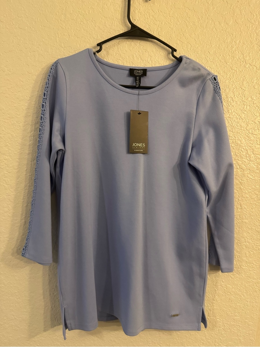 Jones New York Powder Blue Ponte Tunic with Lace-Trim Sleeves